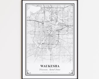 Waukesha Map Print, Waukesha Wisconsin Wall Art Poster, Waukesha Custom Street Map, Waukesha Modern Map Print, Waukesha Road Map Poster