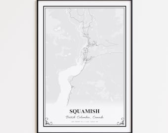 Squamish Karte Druck, Squamish British Columbia Wand Kunst Poster, Squamish Benutzerdefinierte Straßenkarte, Squamish Karte Geschenk, Squamish Straßenkarte Poster