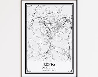 Ronda Karte Druck, Ronda Málaga Wand Kunst Poster, Ronda Benutzerdefinierte Straßenkarte, Ronda moderne Karte Druck, Ronda Straßenkarte Poster, Ronda Karte Geschenk