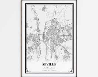 Seville Map Print, Seville Spain Wall Art Poster, Seville Custom Street Map, Seville Modern Map Print, Seville Road Map Poster