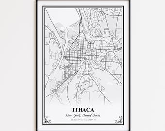 Ithaca Karte Druck, Ithaca New York Wand Kunst Poster, Ithaca Benutzerdefinierte Straßenkarte, Ithaca Straßenkarte Poster, Ithaca moderne Karte Druck