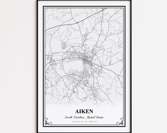 Aiken Karte Druck, Aiken South Carolina Wand Kunst Poster, Aiken Benutzerdefinierte Straßenkarte, Aiken Karte Geschenk, Aiken moderne Karte Druck
