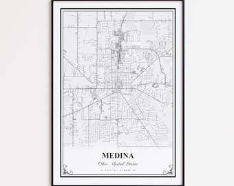 Medina Map Print, Medina Ohio Wall Art Poster, Medina Custom Street Map, Medina Map Gift, Medina Modern Map Print, Medina Road Map Poster