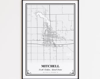 Mitchell Map Print, Mitchell South Dakota Wall Art Poster, Mitchell Custom Street Map, Mitchell Road Map Poster, Mitchell Modern Map Print