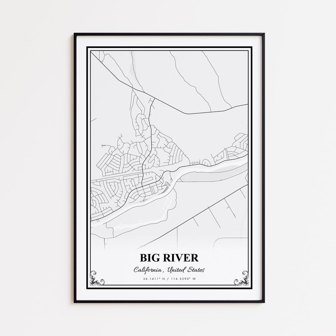Big Rivers Map Big River Map Print, Big River California Wall Art Poster, Big River ...