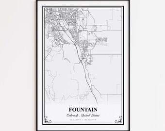 Fountain Map Print, Fountain Colorado Wall Art Poster, Fountain Custom Street Map, Fountain Road Map Poster, Fountain Map Gift