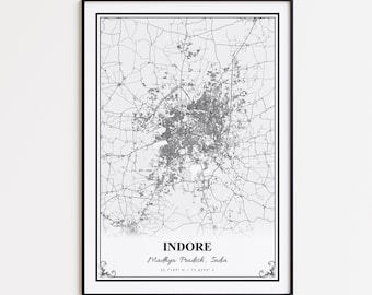 Indore Map Print, Indore Madhya Pradesh Wall Art Poster, Indore Custom Street Map, Indore Map Gift, Indore Modern Map Print