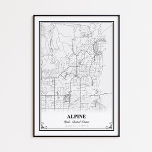 Alpine Map Print, Alpine Utah Wall Art Poster, Alpine Custom Street Map, Alpine Modern Map Print, Alpine Road Map Poster, Alpine Map Gift