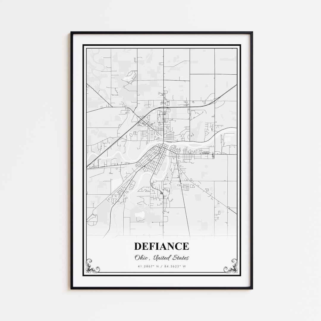 Defiance Map Print, Defiance Ohio Wall Art Poster, Defiance Custom ...