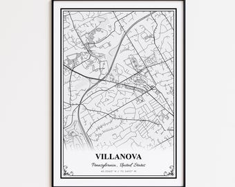 Villanova Map Print, Villanova Pennsylvania Wall Art Poster, Villanova Custom Street Map, Villanova Map Gift, Villanova Road Map Poster