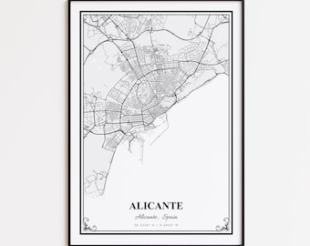 Alicante Map Print, Alicante Spain Wall Art Poster, Alicante Custom Street Map, Alicante Modern Map Print, Alicante Map Gift