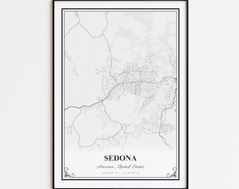 Sedona karta tryck, Sedona Arizona väggkonst affisch, Sedona anpassad gatukarta, Sedona karta gåva, Sedona modern karta tryck, Sedona vägkarta affisch