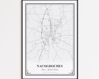 Nacogdoches Karte Druck, Nacogdoches Texas Wandkunst Poster, Nacogdoches Benutzerdefinierte Straßenkarte, Nacogdoches Straßenkarte Poster, Nacogdoches Karte Geschenk