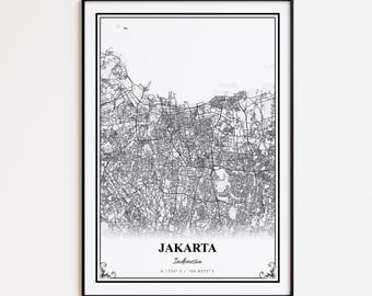 Jakarta Map Print, Jakarta Indonesia Wall Art Poster, Jakarta Custom Street Map, Jakarta Map Gift, Jakarta Modern Map Print