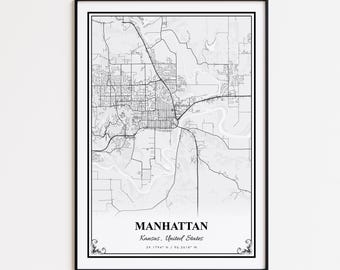 Manhattan Map Print, Manhattan Kansas Wall Art Poster, Manhattan Custom Street Map, Manhattan Modern Map Print, Manhattan Map Gift