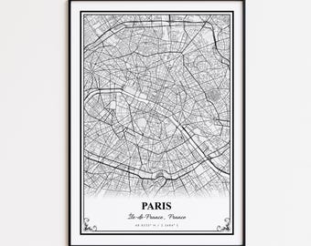 パリの地図ポスタープリント、光の街の壁アート、イル・ド・フランスの