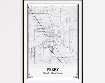 Perry Map Print, Perry Florida Wall Art Poster, Perry Custom Street Map, Perry Road Map Poster, Perry Map Gift, Perry Modern Map Print