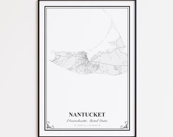 Nantucket Karte Druck, Nantucket Massachusetts Wandkunst Poster, Nantucket Benutzerdefinierte Straßenkarte, Nantucket Straßenkarte Poster, Nantucket Karte Geschenk