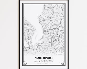 Northport Map Print, Northport New York Wall Art Poster, Northport Custom Street Map, Northport Road Map Poster, Northport Modern Map Print