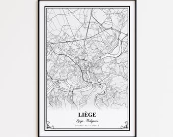 Liège Map Print, Liège Liege Wall Art Poster, Liege Custom Street Map, Liege Map Gift, Liege Road Map Poster, Liege Modern Map Print