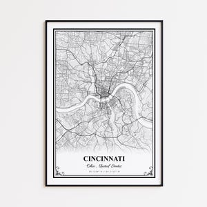 Cincinnati Map Print, Cincinnati Ohio Wall Art Poster, Cincinnati Custom Street Map, Cincinnati Map Gift, Cincinnati Modern Map Print