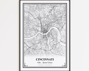 Cincinnati Map Print, Cincinnati Ohio Wall Art Poster, Cincinnati Custom Street Map, Cincinnati Map Gift, Cincinnati Modern Map Print