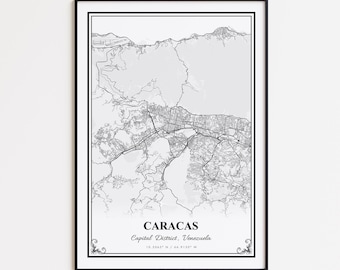 Caracas Map Print, Caracas Capital District Wall Art Poster, Caracas Custom Street Map, Caracas Road Map Poster, Caracas Modern Map Print