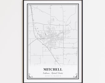 Mitchell Map Print, Mitchell Indiana Wall Art Poster, Mitchell Custom Street Map, Mitchell Modern Map Print, Mitchell Map Gift