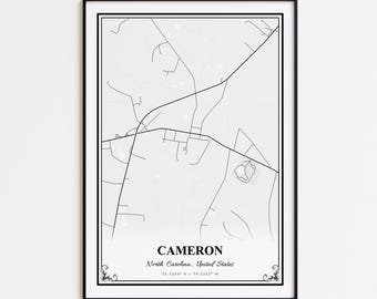 Cameron Map Print, Cameron North Carolina Wall Art Poster, Cameron Custom Street Map, Cameron Modern Map Print, Cameron Road Map Poster