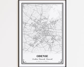 Odense Map Print, Odense Southern Denmark Wall Art Poster, Odense Custom Street Map, Odense Modern Map Print, Odense Road Map Poster