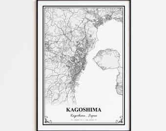 Kagoshima Karte Druck, Kagoshima Japan Wand Kunst Poster, Kagoshima Benutzerdefinierte Straßenkarte, Kagoshima Karte Geschenk, Kagoshima Road Map Poster
