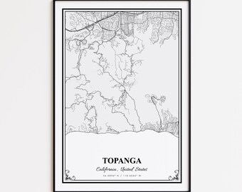 Topanga Map Print, Topanga California Wall Art Poster, Topanga Custom Street Map, Topanga Modern Map Print, Topanga Road Map Poster