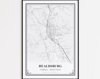 Healdsburg Karte Druck, Healdsburg Kalifornien Wandkunst Poster, Healdsburg Benutzerdefinierte Straßenkarte, Healdsburg Karte Geschenk, Healdsburg Straßenkarte Poster
