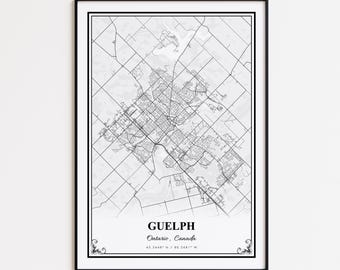 Guelph Karte Druck, Guelph Ontario Wand Kunst Poster, Guelph Benutzerdefinierte Straßenkarte, Guelph Straßenkarte Poster, Guelph Karte Geschenk, Guelph Moderne Karte Druck
