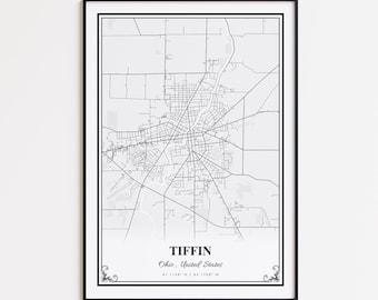 Tiffin Map Print, Tiffin Ohio Wall Art Poster, Tiffin Custom Street Map, Tiffin Modern Map Print, Tiffin Road Map Poster, Tiffin Map Gift