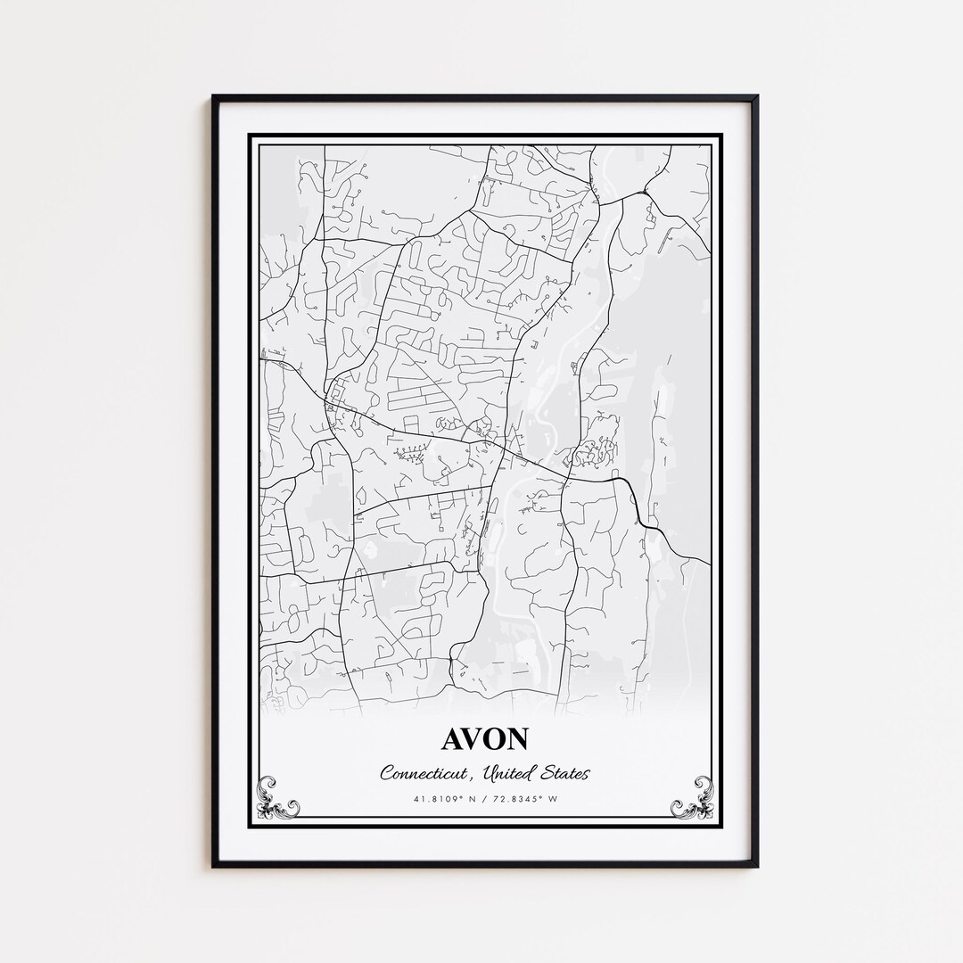 Avon Map Print Avon Connecticut Wall Art Poster Avon Custom Street Il 21x6 