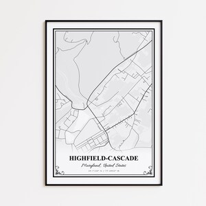 Stampa della mappa di Highfield-Cascade, poster da parete di Highfield-Cascade, Maryland, mappa stradale personalizzata di Highfield-Cascade, mappa di Highfield-Cascade in regalo