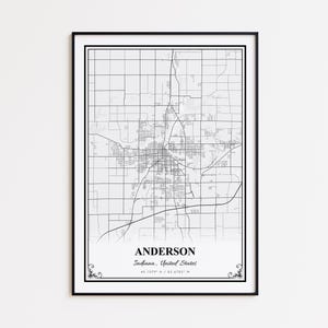 Anderson Map Print, Anderson Indiana Wall Art Poster, Anderson Custom Street Map, Anderson Map Gift, Anderson Modern Map Print