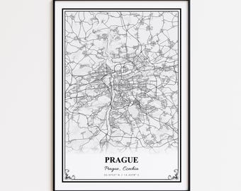 Praag kaart print, Praag Tsjechië muur kunst poster, Praag aangepaste stratenplan, Praag kaart cadeau, Praag wegenkaart poster, Praag moderne kaart print