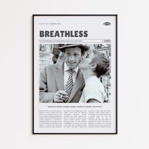Breathless, Jean-Luc Godard, Retro Movie Poster, Custom Movie Poster Print