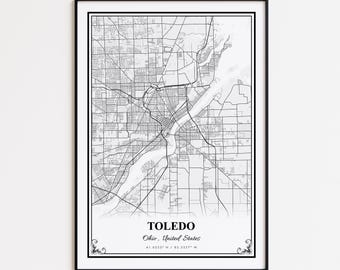 Toledo Map Print, Toledo Ohio Wall Art Poster, Toledo Custom Street Map, Toledo Map Gift, Toledo Modern Map Print, Toledo Road Map Poster