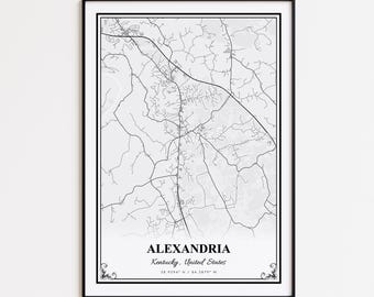 Alexandria Map Print, Alexandria Kentucky Wall Art Poster, Alexandria Custom Street Map, Alexandria Road Map Poster, Alexandria Map Gift