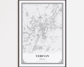Kaart Jerevan afdrukken, Jerevan Armenië muurkunst poster, Jerevan aangepaste stratenplan, Jerevan wegenkaart poster, Jerevan kaart cadeau