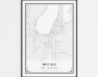 Stampa mappa McCall, poster da parete McCall Idaho, mappa stradale personalizzata McCall, regalo mappa McCall, stampa mappa moderna McCall, poster mappa stradale McCall
