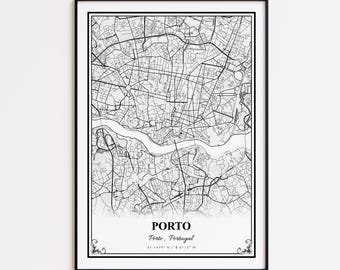 Porto Map Print, Porto Portugal Wall Art Poster, Porto Custom Street Map, Porto Modern Map Print, Porto Map Gift, Porto Road Map Poster