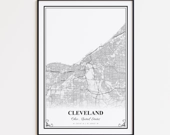 Cleveland Map Print, Cleveland Ohio Wall Art Poster, Cleveland Custom Street Map, Cleveland Modern Map Print, Cleveland Map Gift