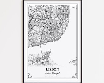 Wydruk mapy Lizbony, plakat ścienny Lizbona Portugalia, spersonalizowana mapa ulic Lizbony, plakat z mapą drogową Lizbony, wydruk nowoczesnej mapy Lizbony