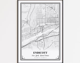 Stampa della mappa di Endicott, poster da parete di Endicott New York, mappa stradale personalizzata di Endicott, stampa della mappa moderna di Endicott, poster della mappa stradale di Endicott