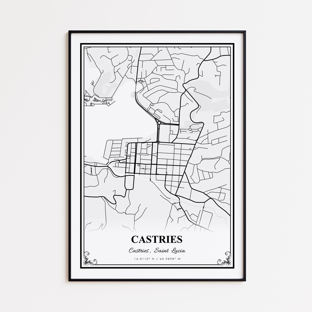 Castries Map Print, Castries Saint Lucia Wall Art Poster, Castries ...