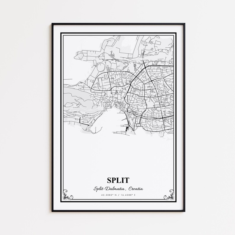 Split Map Print, Split Split-Dalmatia Wall Art Poster, Split Custom Street Map, Split Modern Map Print, Split Map Gift image 1